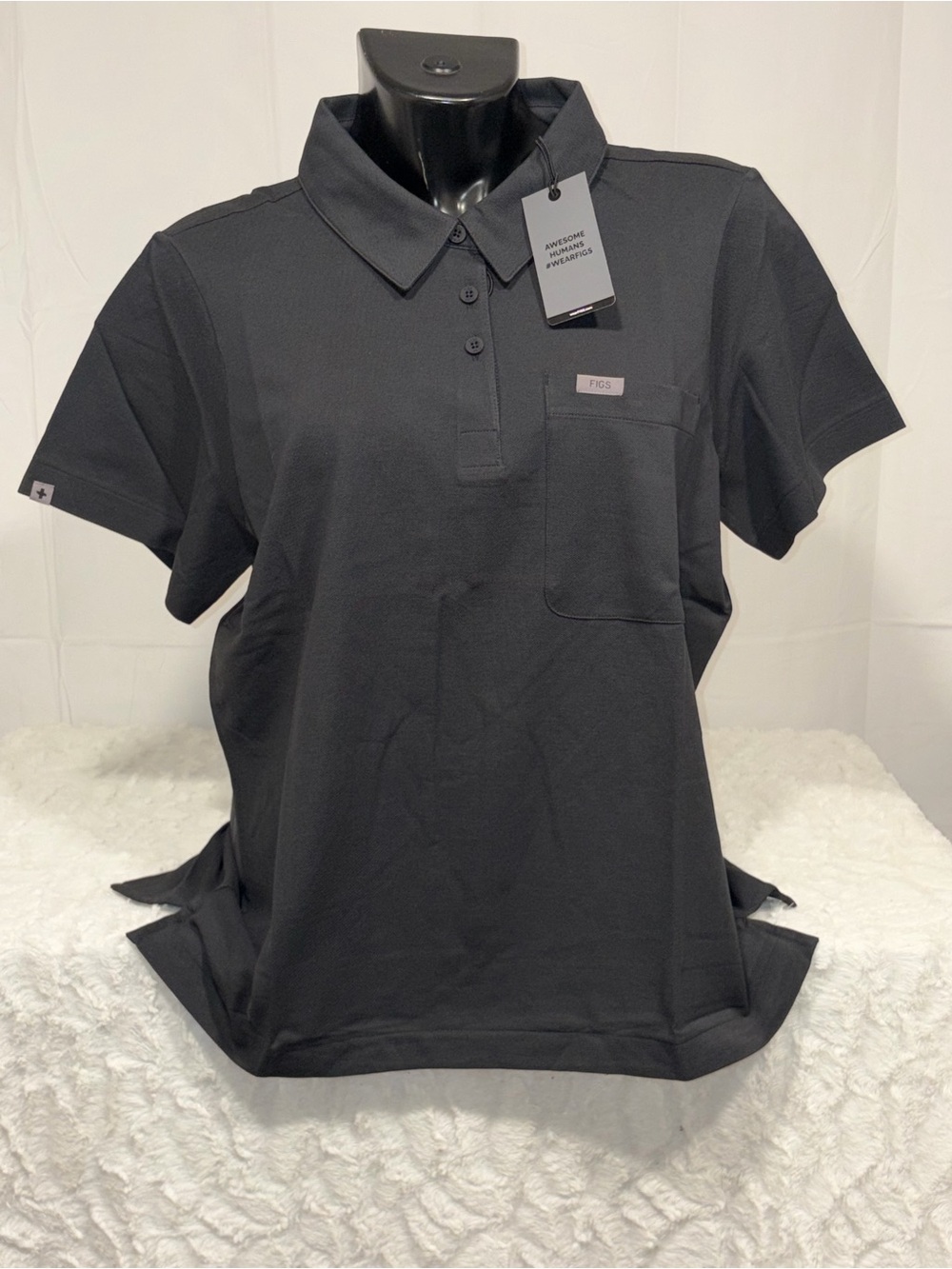 Figs Medical Nurse Womens Black Short Sleeve Technical Pique Scrub Polo Shirt XL